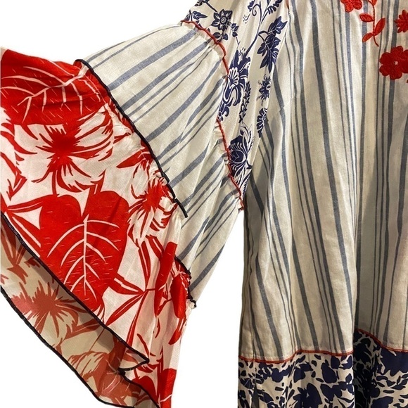 John Mark Tunic Size 0X Bell Ruffle 3/4 Sleeves Embroidered Striped Tas… - Picture 5 of 14